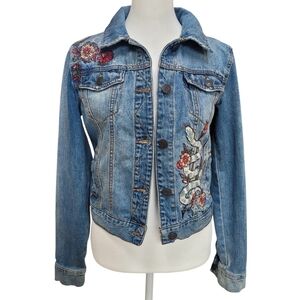 Mudd Y2K Light Blue Denim Jacket Floral Embroidery Jean Jacket Casual S